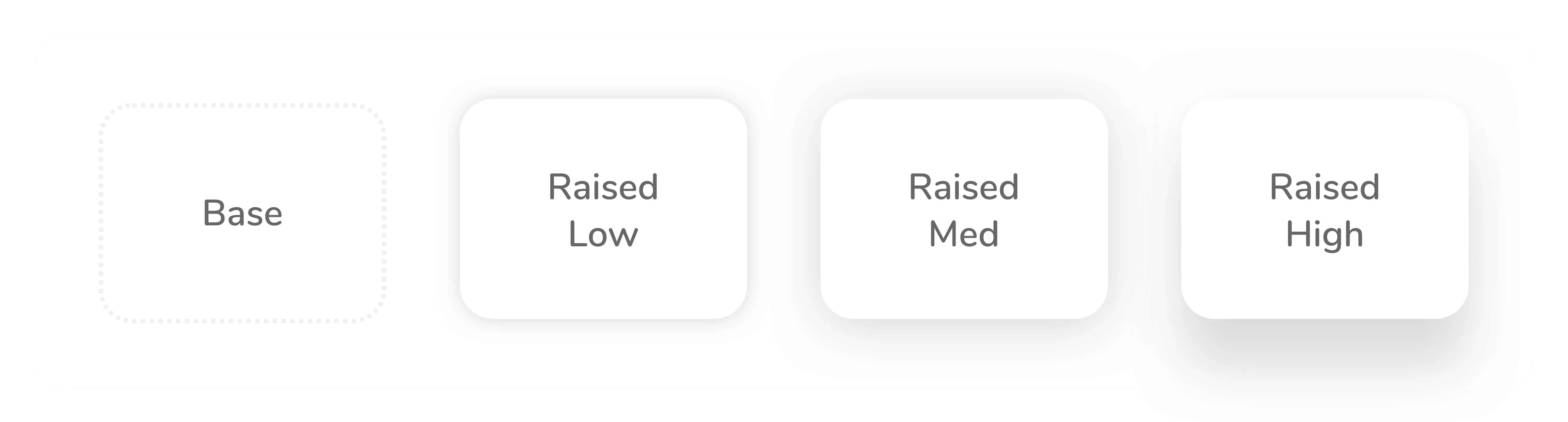 Four layers from the shadow and elevation system in the aqua design system